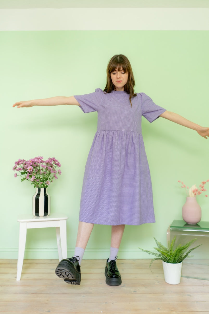 Ethically-made violet check dress